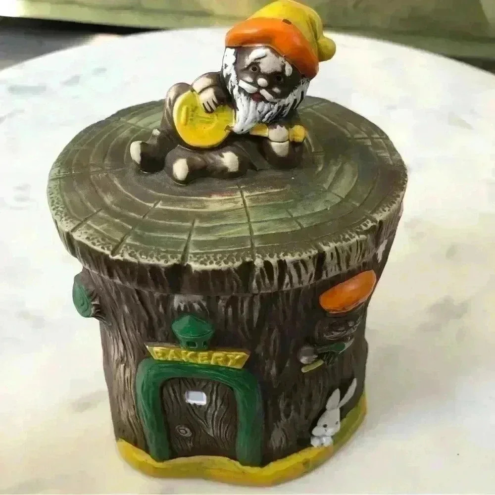 Made in Japan vintage pottery ceramic woodlands creature cookie jar